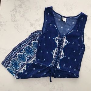 H&M Blue Moroccan Print Crepe Romper